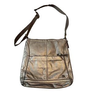 The Sak Metallic Gold Shiny Leather Crossbody Shoulder Hobo Bag Handbag Purse